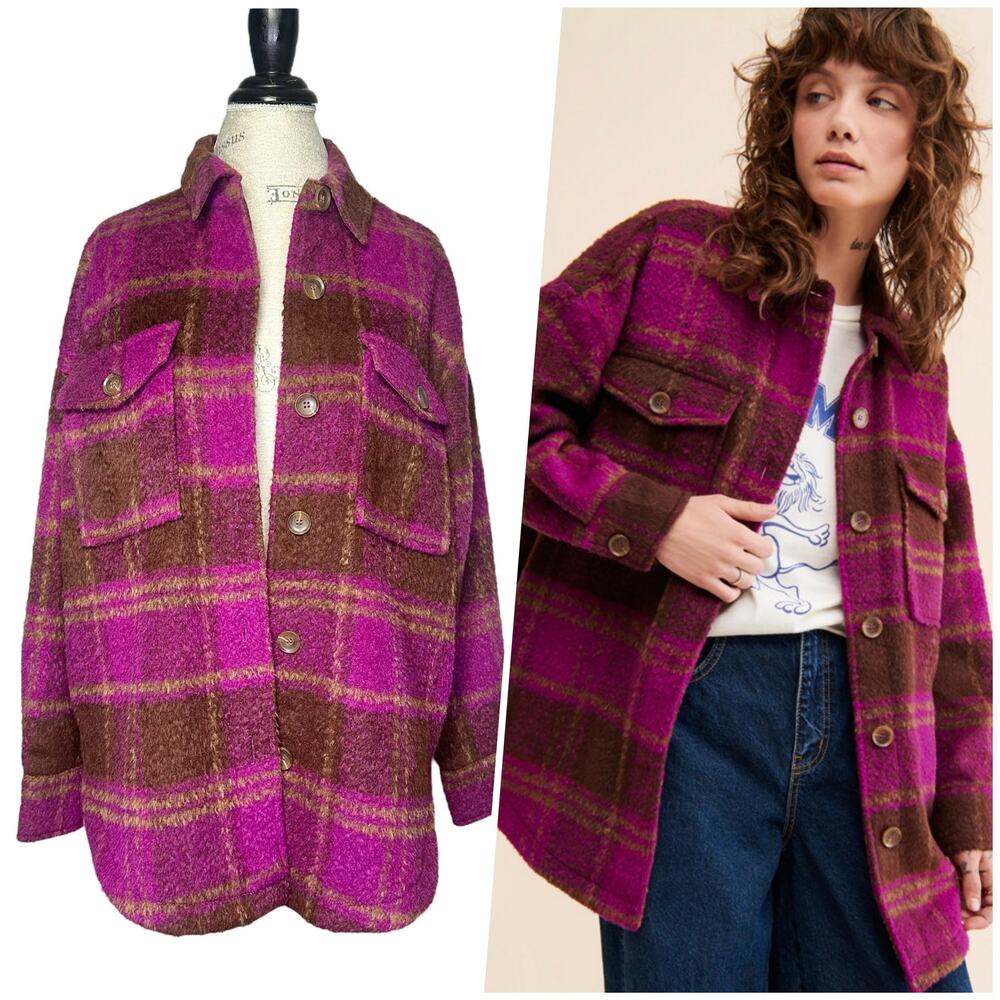 Good American | Women | Pop Thistle Plaid Oversized Shirt Jacket | Sz 00-0 Small
